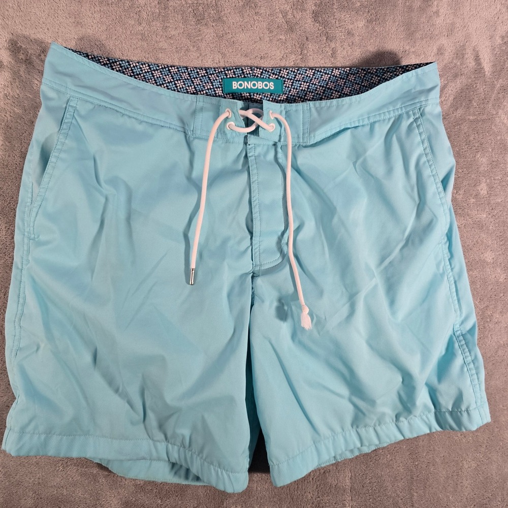 Bonobos Swim Trunks Board Shorts Quick Dry Swim‎ Shorts Lined Aqua Blue L Sz 34